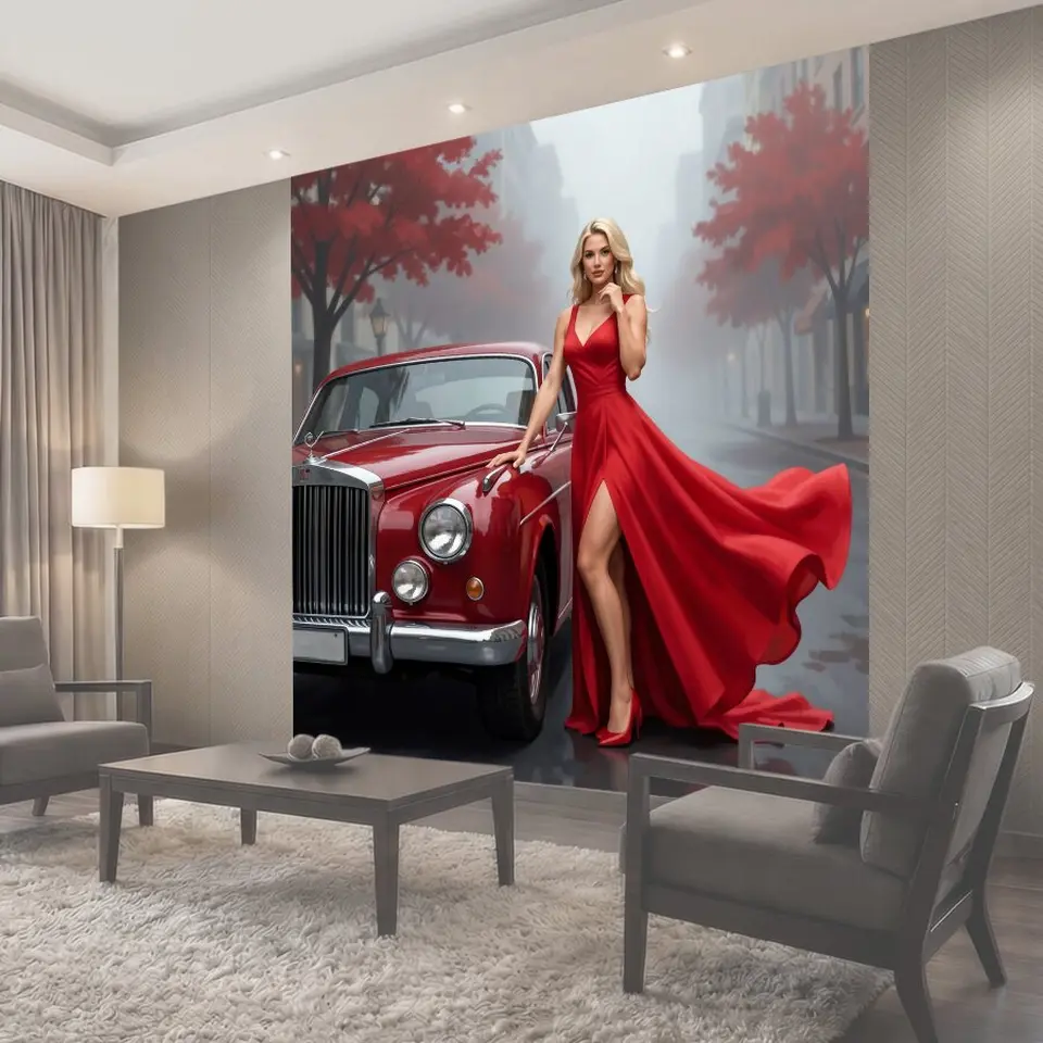 Фотообои Элегантная девушка у винтажного авто
