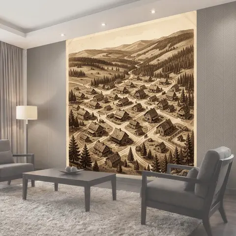 Фотообои Старинное поселение среди лесистых холмов