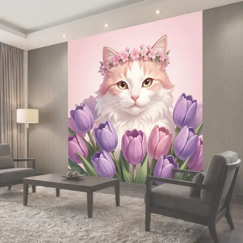 Фотообои Котенок в цветочном венке