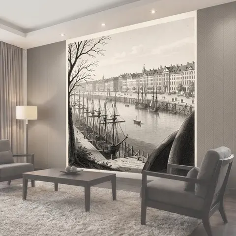 Фотообои Старинная гавань с парусниками