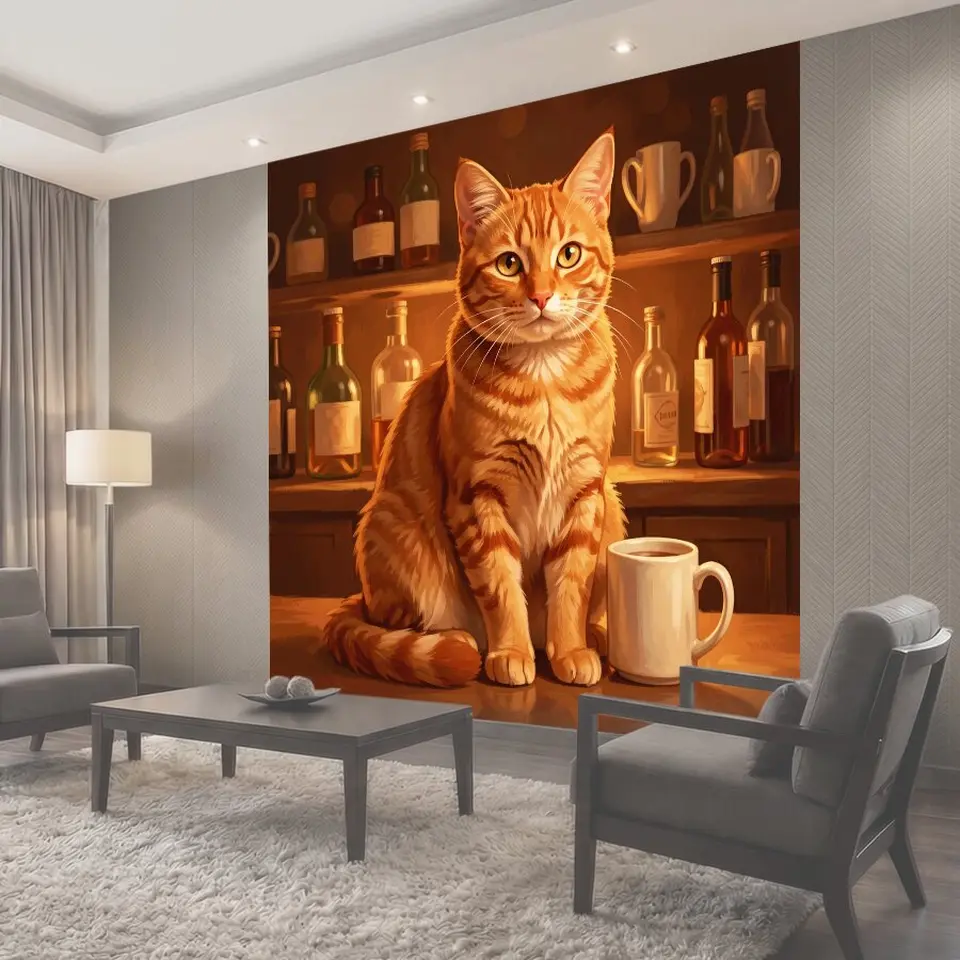 Фотообои Рыжий кот у кофейной чашки