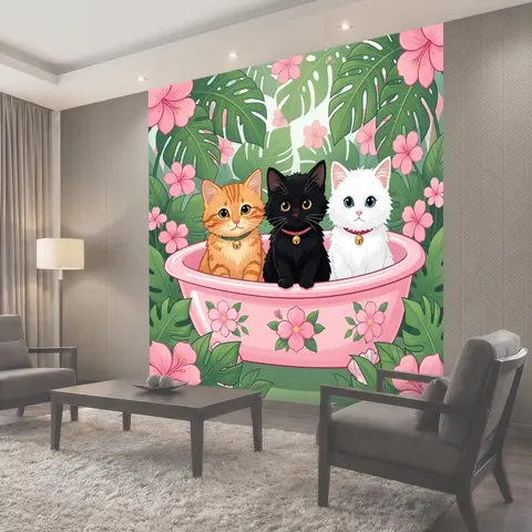 Фотообои Три котенка в цветочной чаше