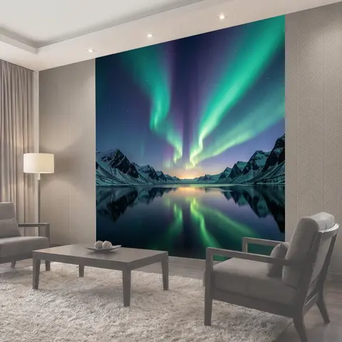 Фотообои Северное сияние над горами