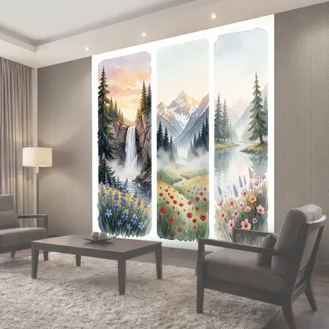 Фотообои Горные пейзажи с лесом и цветами