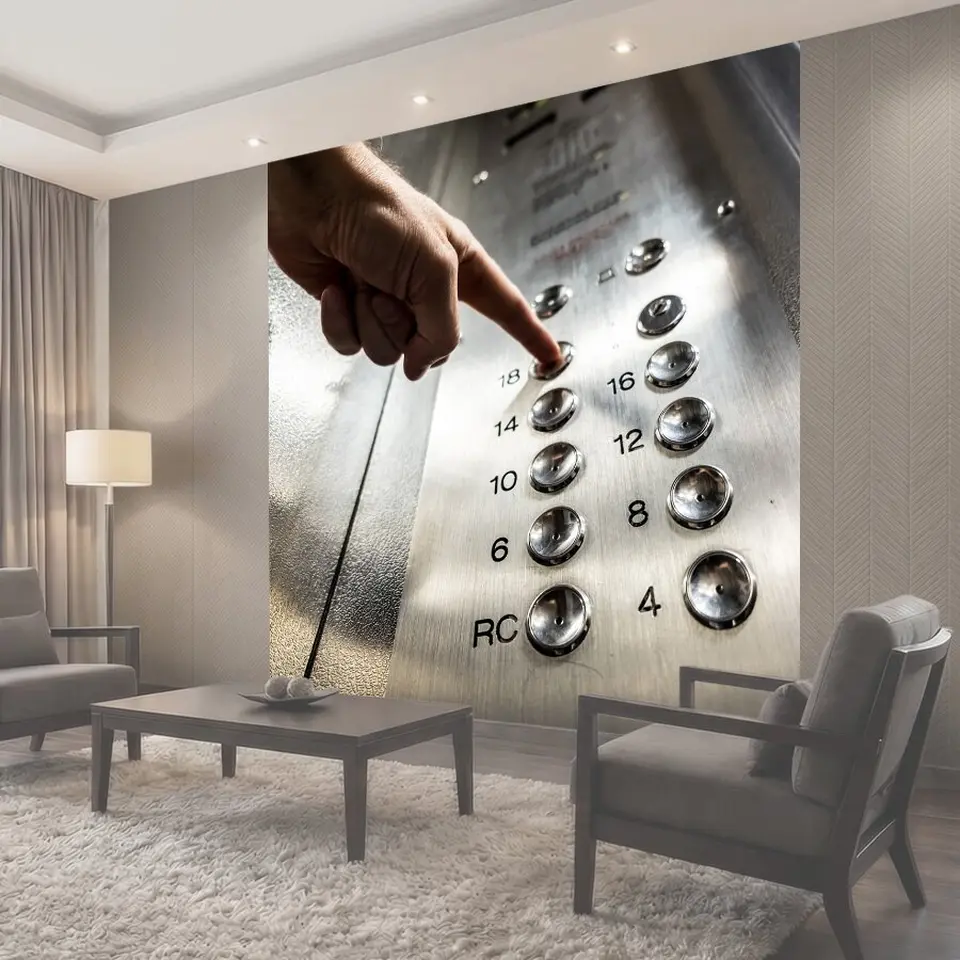 Фотообои Лифт, кнопка, палец