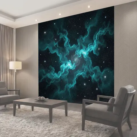 Фотообои Космические туманности с бирюзовым свечением