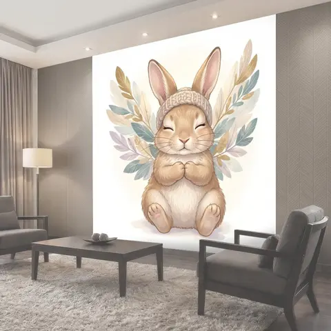 Фотообои Милый заяц с листьями