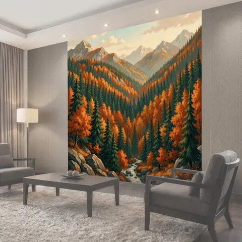 Фотообои Осенняя долина в горах