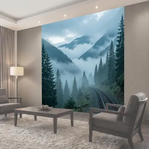Фотообои Туманная железная дорога в горах