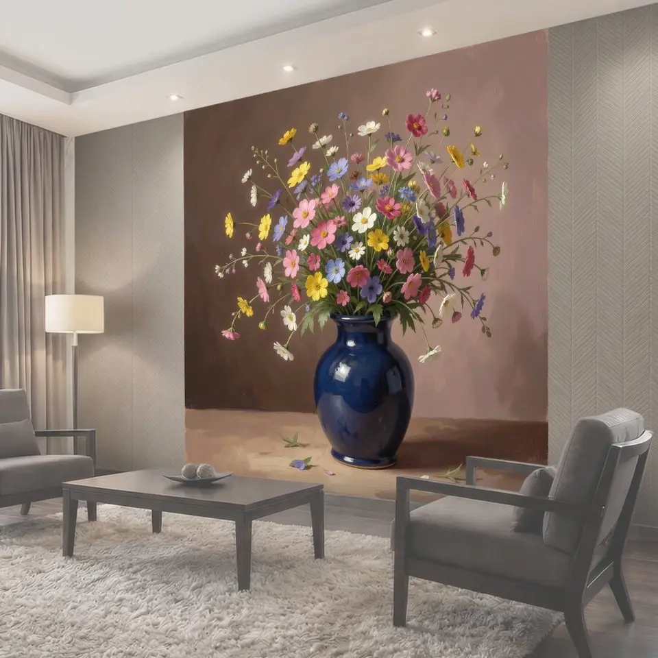 Фотообои Полевые цветы в синей вазе