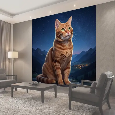 Фотообои Рыжий кот под звездным небом