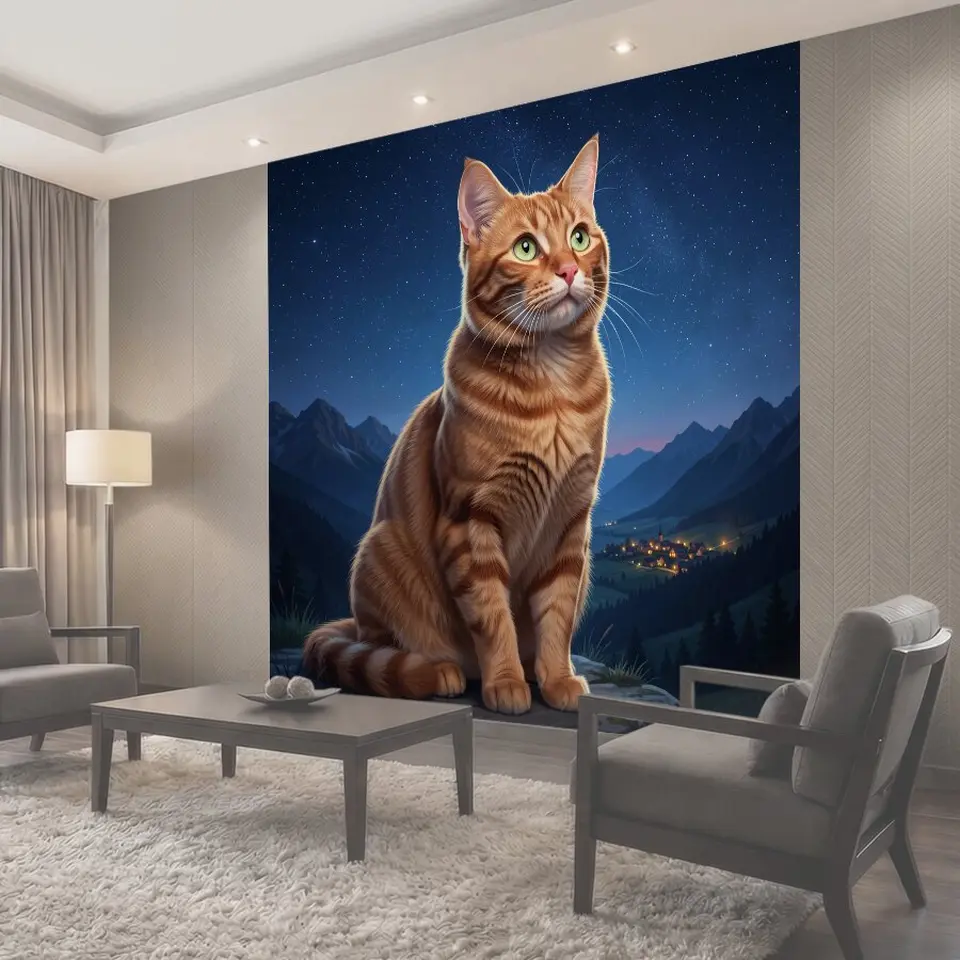 Фотообои Рыжий кот под звездным небом