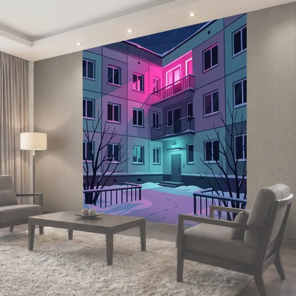 Фотообои Ночной двор с неоном