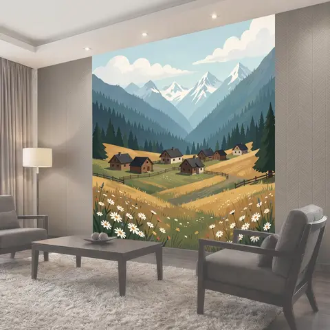 Фотообои Альпийская деревня среди гор