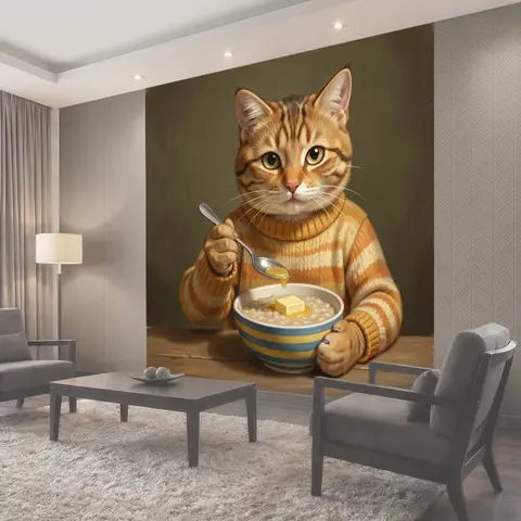 Фотообои Рыжий кот с кашей