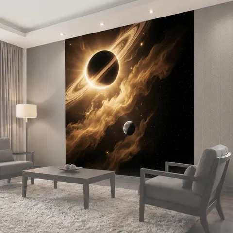 Фотообои Космический пейзаж с кольцевой планетой