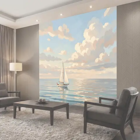 Фотообои Парусная яхта на спокойном море