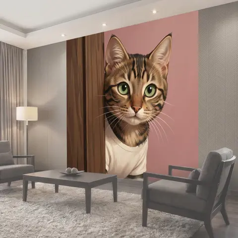 Фотообои Любопытный котенок из-за двери
