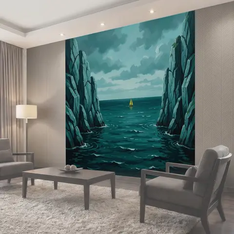 Фотообои Скалы и парусник в море
