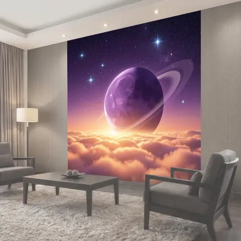 Фотообои Космическая планета над облаками