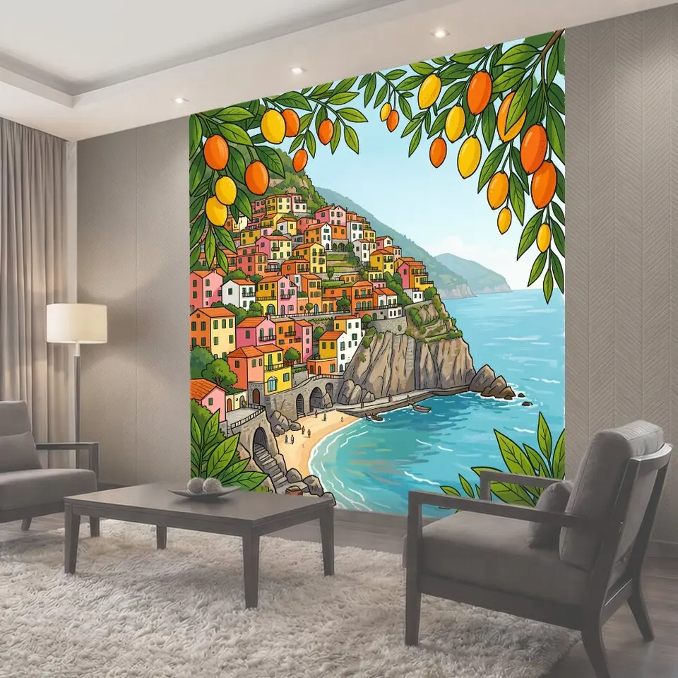 Фотообои Приморский городок с лимонами