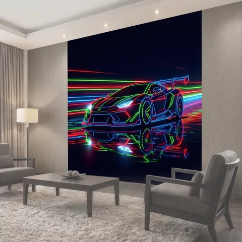 Фотообои Неоновый спортивный автомобиль в ночи