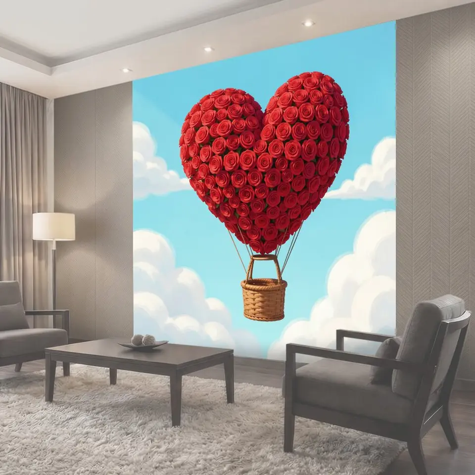 Фотообои Сердце из красных роз в небе
