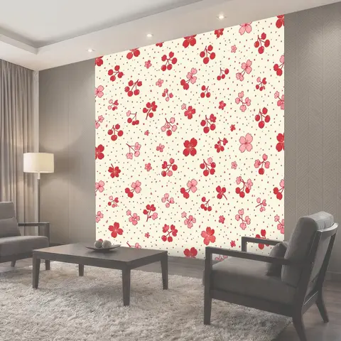Фотообои Мелкие вишни и цветы на фоне