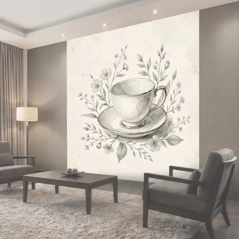 Фотообои Винтажная чашка с цветочными ветвями