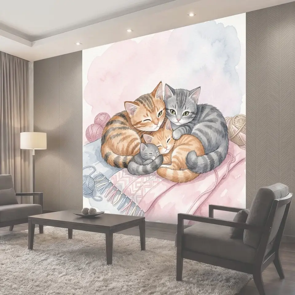 Фотообои Теплые котята клубком на пледе