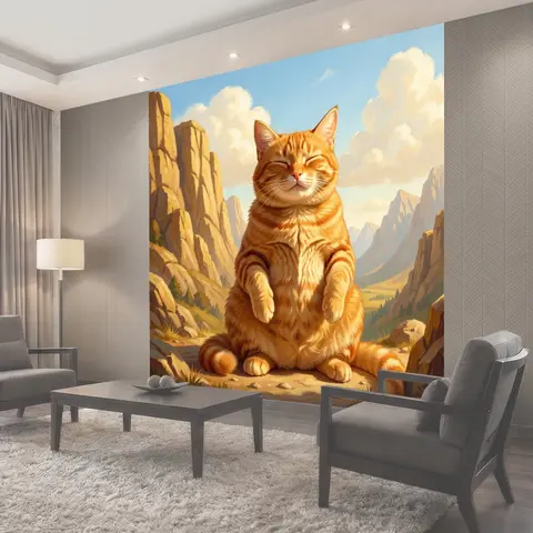 Фотообои Рыжий полосатый кот в горах