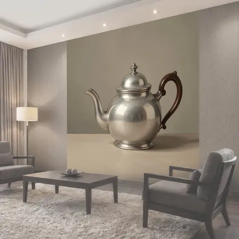 Фотообои Серебряный чайник с деревянной ручкой
