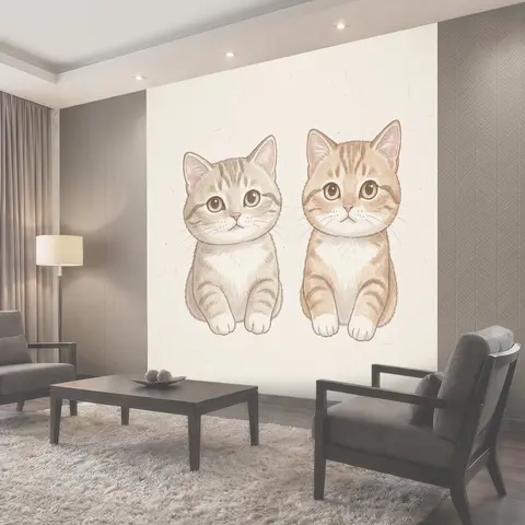 Фотообои Пара милых котят акварельный скетч