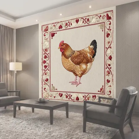 Фотообои Курица в цветочном орнаменте