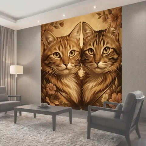 Фотообои Два кота в цветочном орнаменте