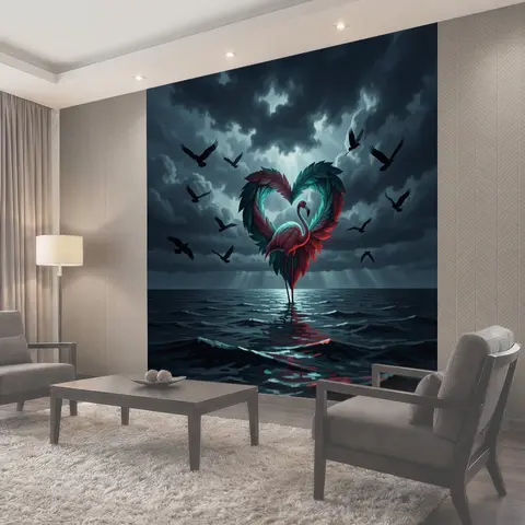 Фотообои Сердце фламинго над морем