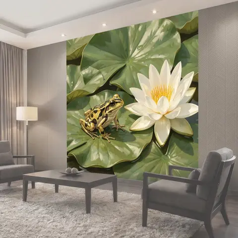 Фотообои Лягушка и белая кувшинка