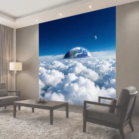 Фотообои Земля над облаками в космосе