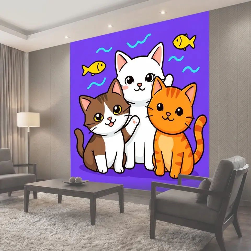 Фотообои Три милых котенка с рыбками