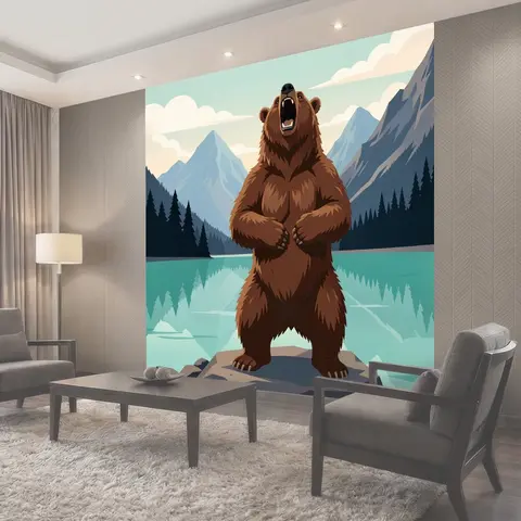 Фотообои Ревущий медведь в горах