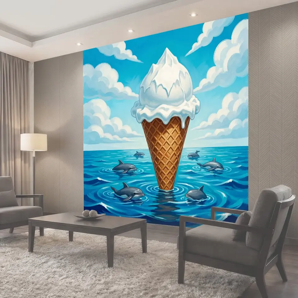Фотообои Мороженое над морем с дельфинами