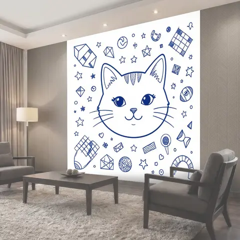 Фотообои Котёнок и космические дудлы