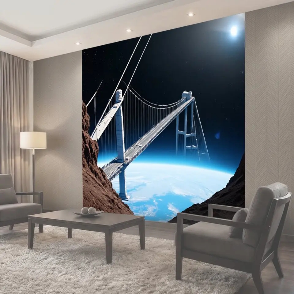 Фотообои Гигантский мост, соединяющий два метеорита в космосе, платформа для астрономического наблюдения