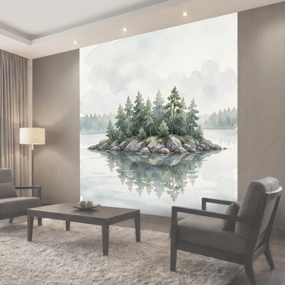 Фотообои Хвойный остров в зеркальном озере