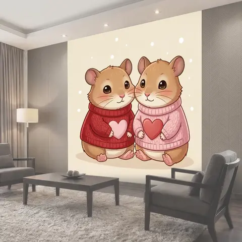 Фотообои Две милые мышки с сердцами