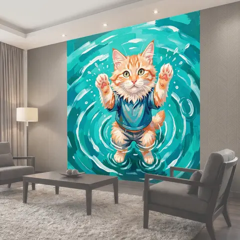 Фотообои Рыжий котенок в воде
