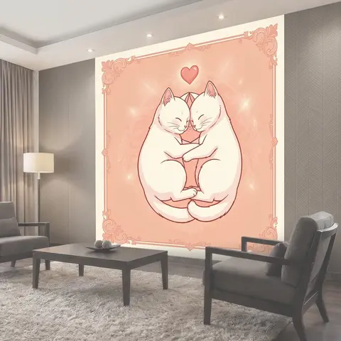 Фотообои Два белых кота с сердцем