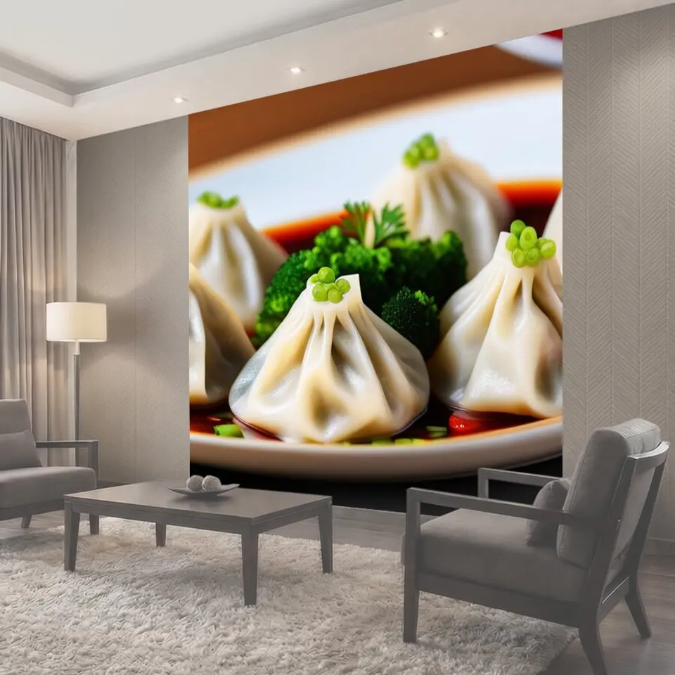 Фотообои Вкусные пельмени на столе