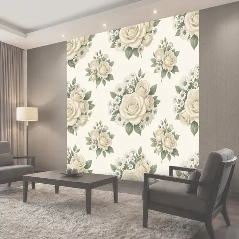 Фотообои Кремовые розы и ромашки