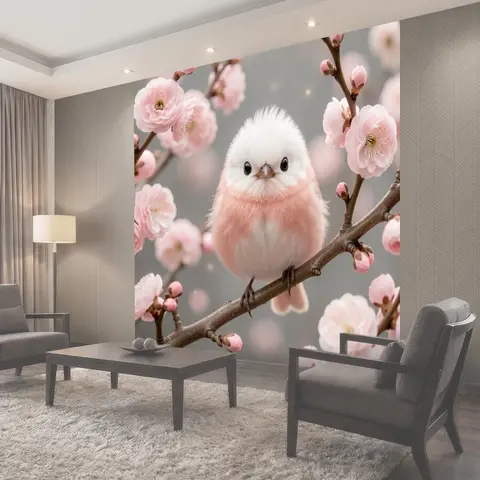 Фотообои Нежная птичка среди цветущих ветвей